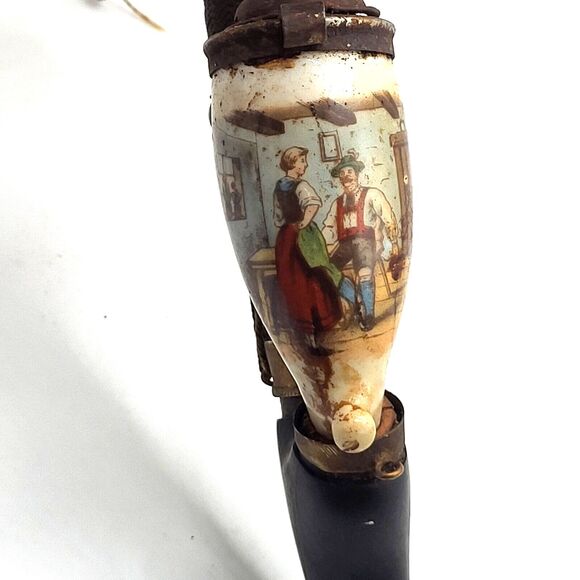 Antique Ceramic Pipe Mid 19th Century Wood Base 11.5 in tall - Picture 3 of 8